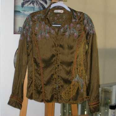 Johnny Was Boho100% silk embroidered blouse SZ M - image 1