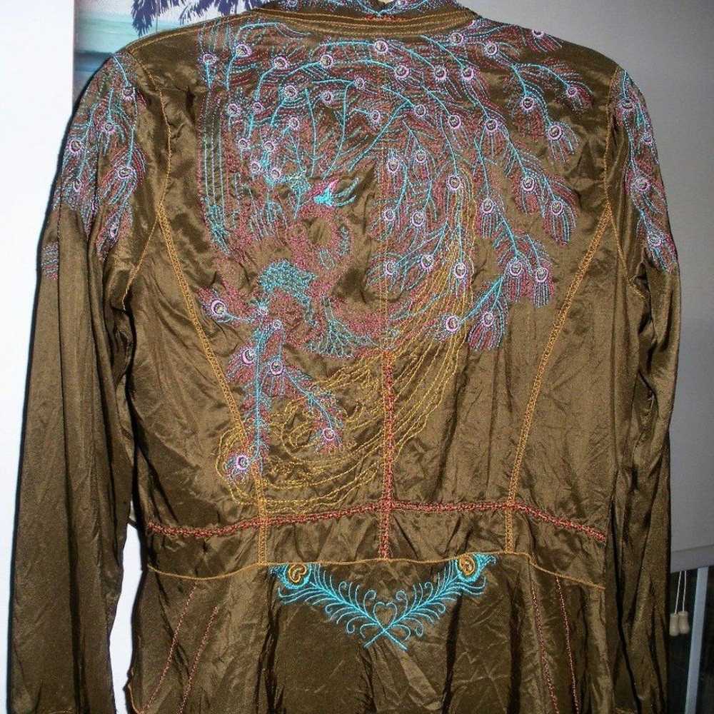Johnny Was Boho100% silk embroidered blouse SZ M - image 3