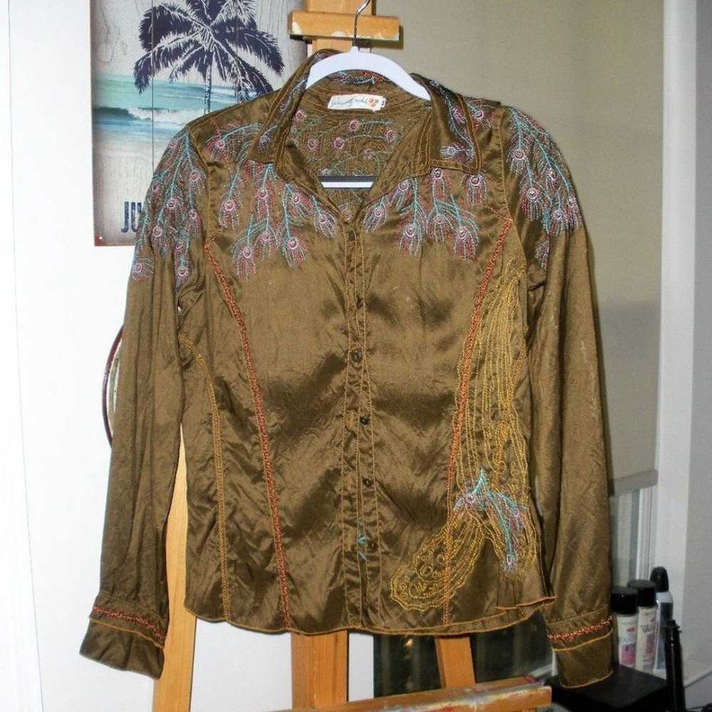 Johnny Was Boho100% silk embroidered blouse SZ M - image 4
