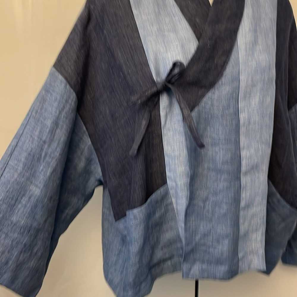 NWOT Amente linen color blocked kimono jacket blu… - image 8