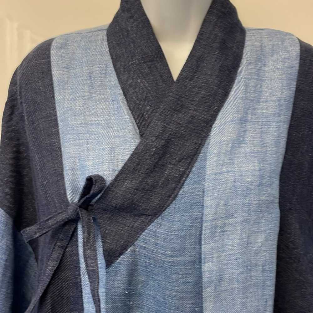 NWOT Amente linen color blocked kimono jacket blu… - image 9