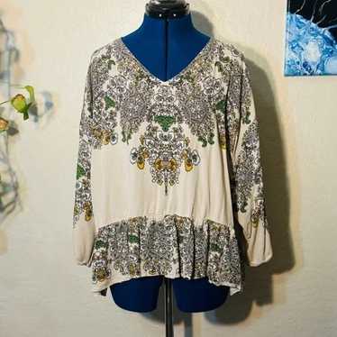 Suzanne Betro Weekend Cream Floral Tunic Blouse - image 1