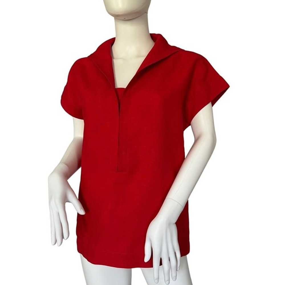 Vintage Chanel Boutique Red Linen Blouse Top Size… - image 2