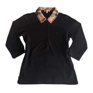 Burberry Check Print Collar 3/4 Sleeve Black Polo… - image 1