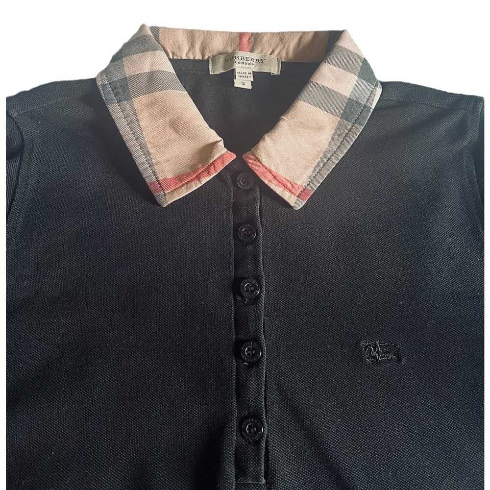 Burberry Check Print Collar 3/4 Sleeve Black Polo… - image 3