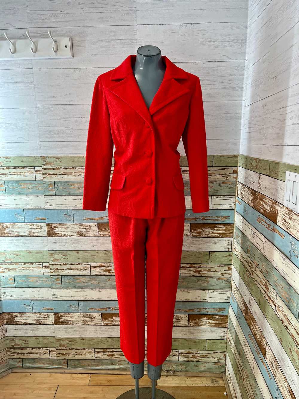 70’s Red Texture 2 Piece Pan Suit Set By Fashione… - image 1