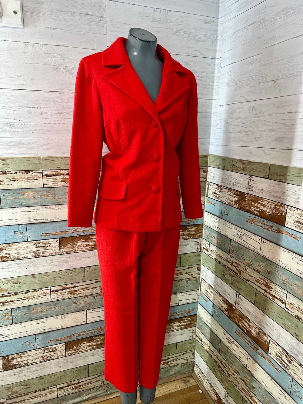 70’s Red Texture 2 Piece Pan Suit Set By Fashione… - image 2