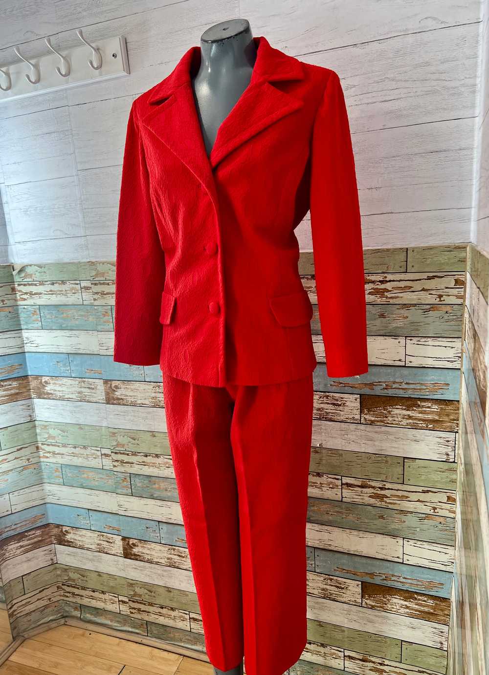 70’s Red Texture 2 Piece Pan Suit Set By Fashione… - image 5