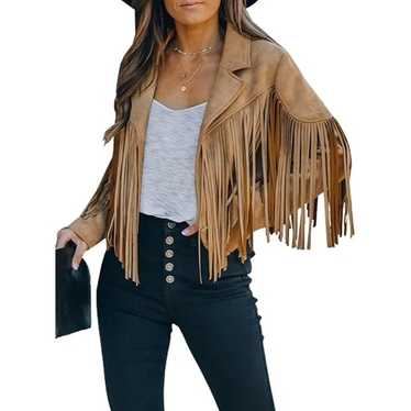 Western Cropped Fringe Faux Suede Leather Motorcy… - image 1