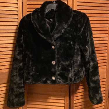 Black Rivet Black Faux Fur Jacket