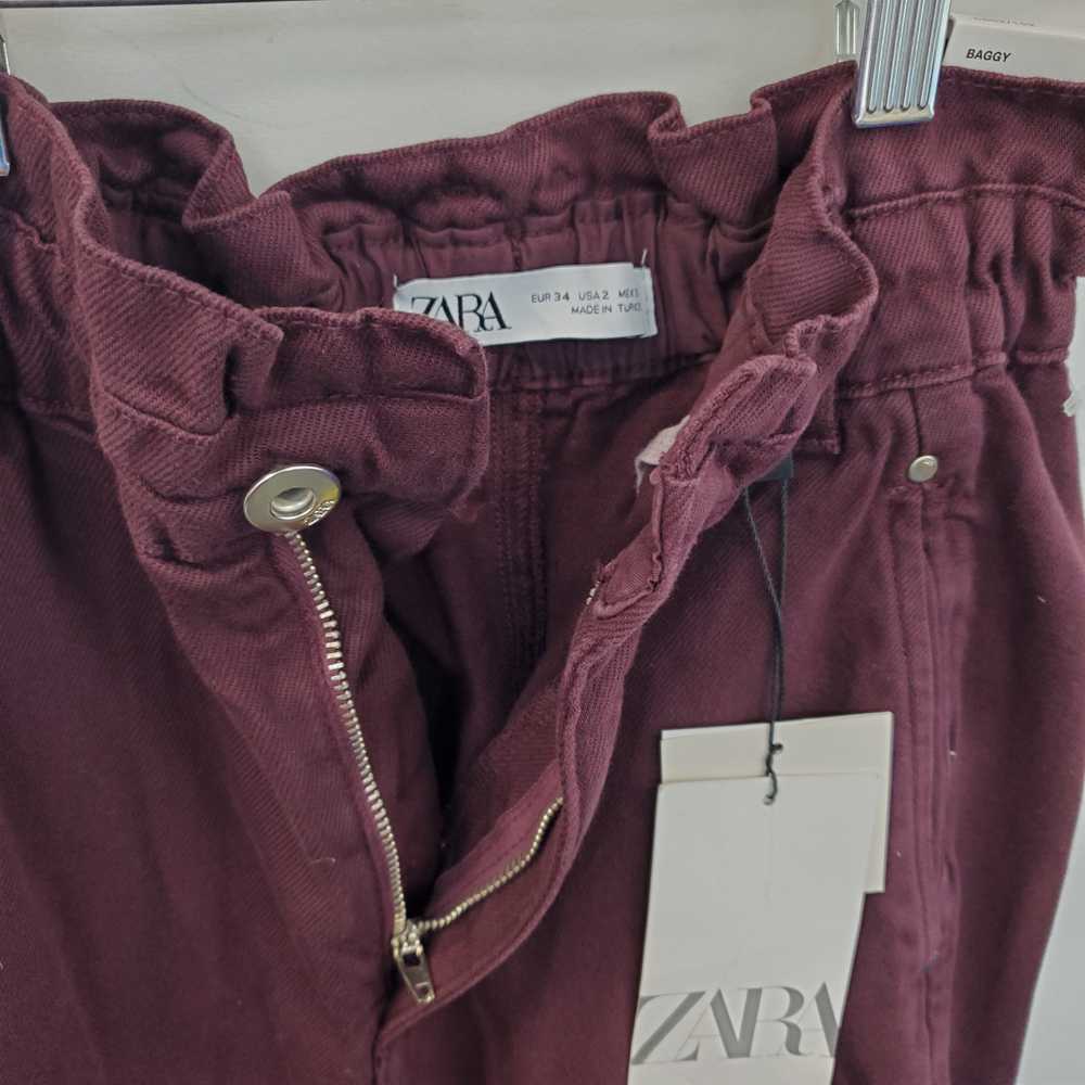 Wm Zara Paperbag Baggy Maroon Jogger Pants Sz 2 W… - image 3