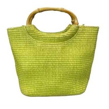 Fossil Green Straw Basket Handbag Small Tote - image 1