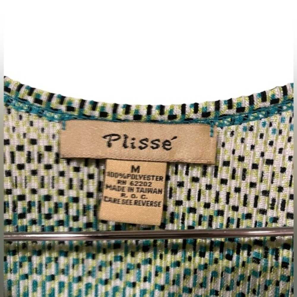 Plisse' Size Medium Vintage 90s Y2K Striped Green… - image 3