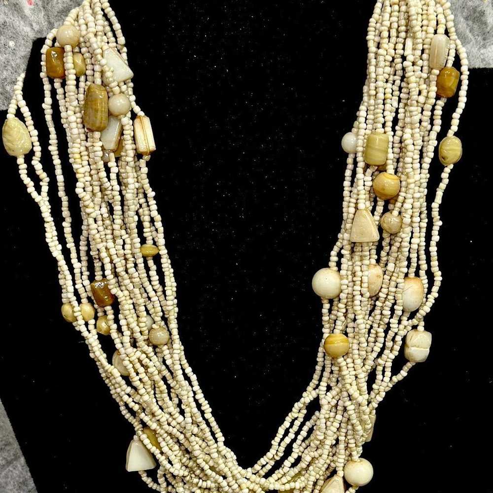 Vintage Multi strand shell beaded necklace,mop br… - image 3