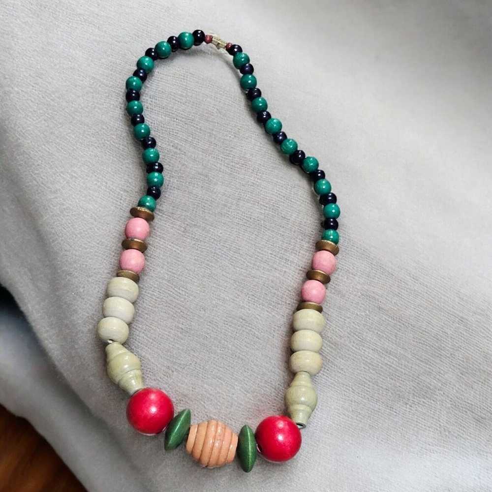 Vintage Graduated Wood Bead Necklace Handmade Boh… - image 1