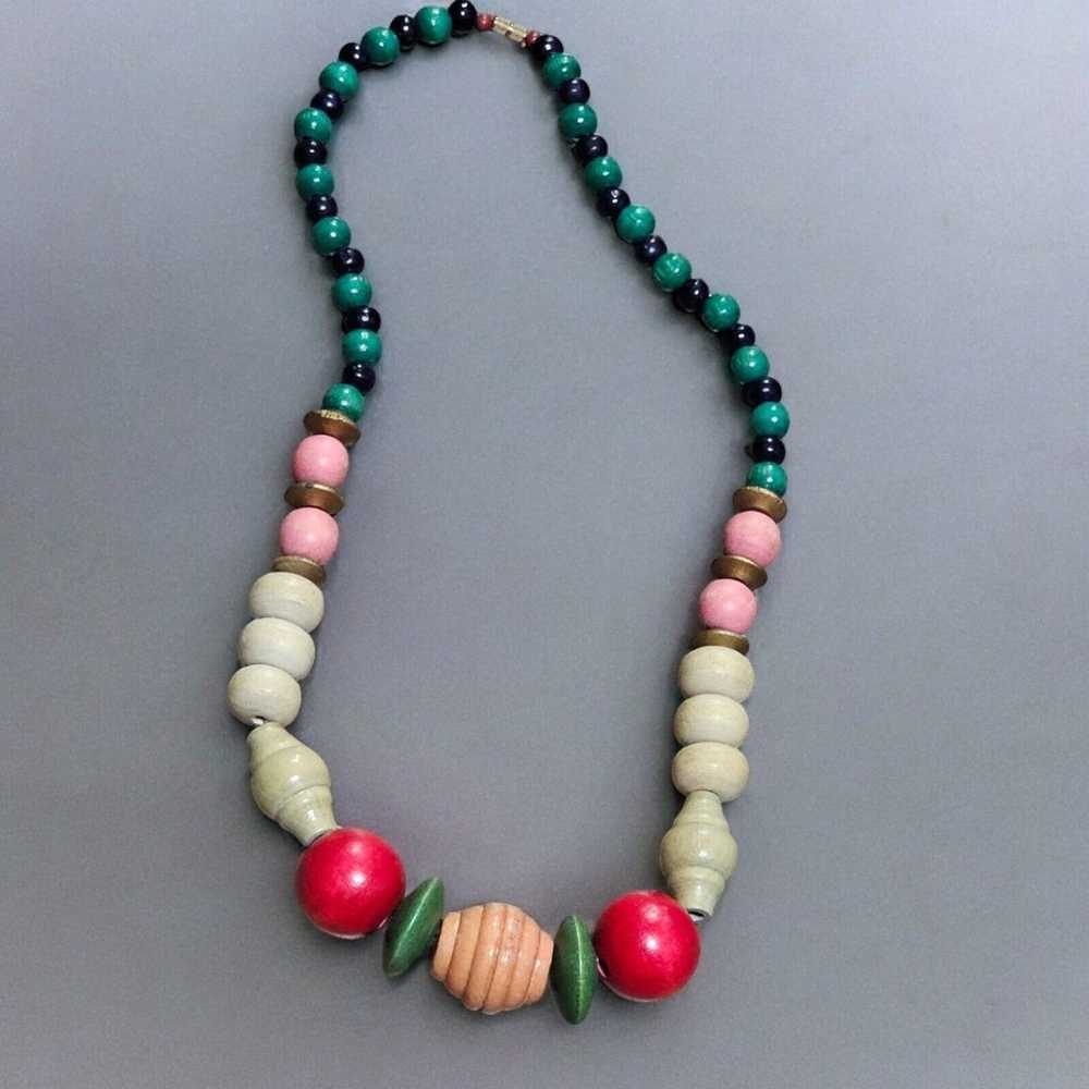 Vintage Graduated Wood Bead Necklace Handmade Boh… - image 2