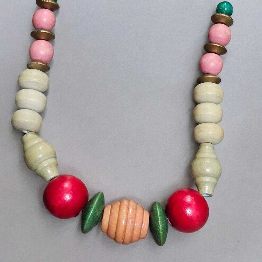 Vintage Graduated Wood Bead Necklace Handmade Boh… - image 3