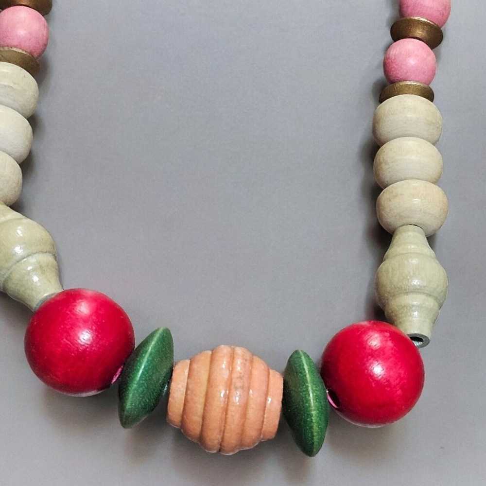 Vintage Graduated Wood Bead Necklace Handmade Boh… - image 4