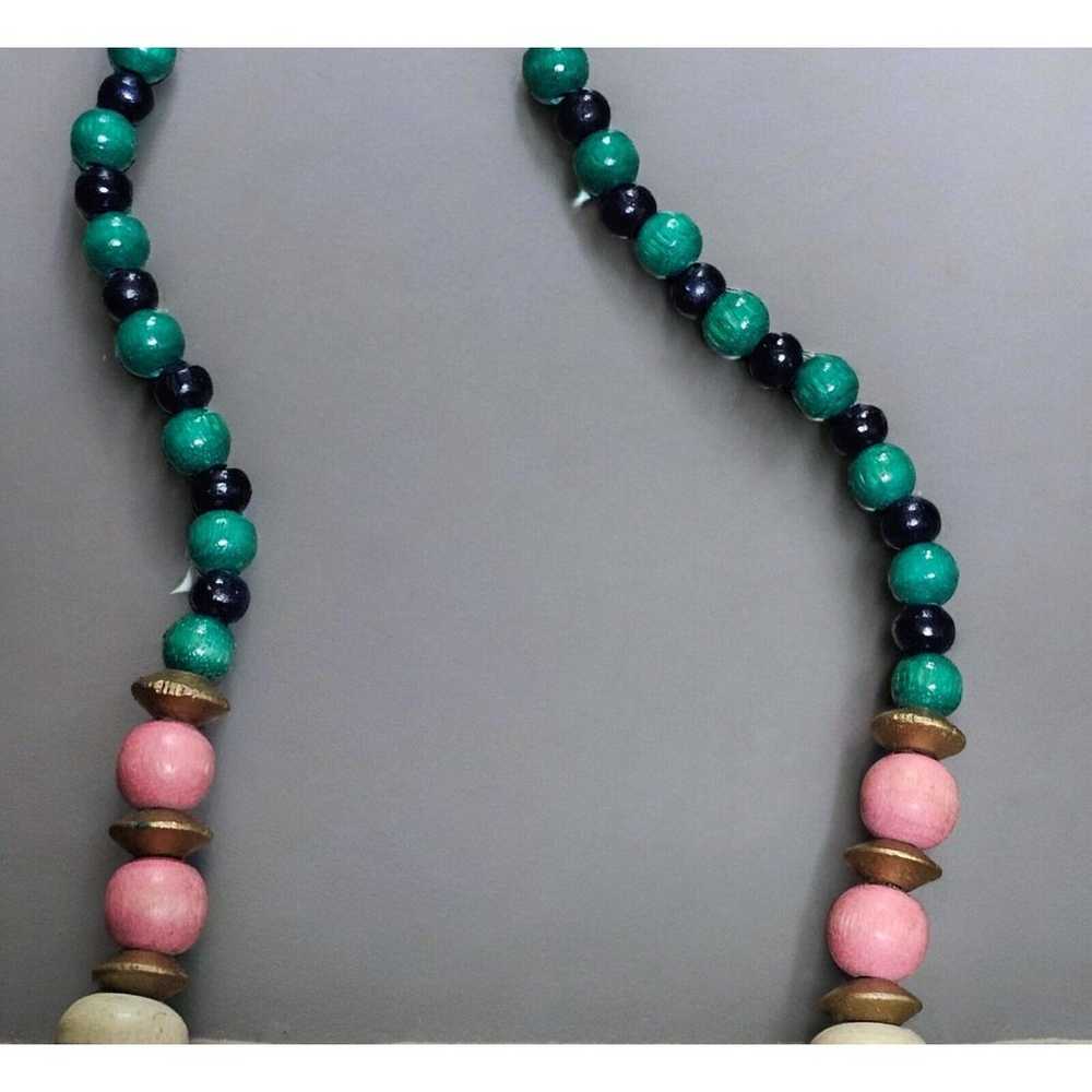 Vintage Graduated Wood Bead Necklace Handmade Boh… - image 5