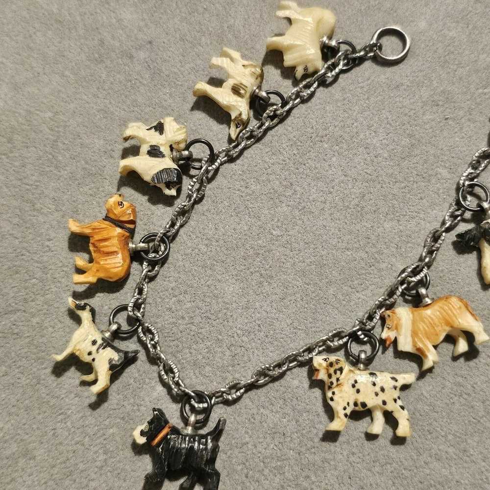 Vintage Carved Celluloid Dog Puppy Charm Bracelet… - image 10