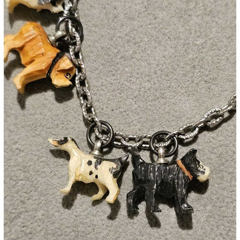 Vintage Carved Celluloid Dog Puppy Charm Bracelet… - image 2