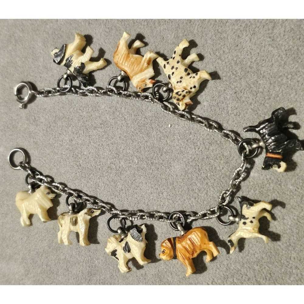 Vintage Carved Celluloid Dog Puppy Charm Bracelet… - image 4
