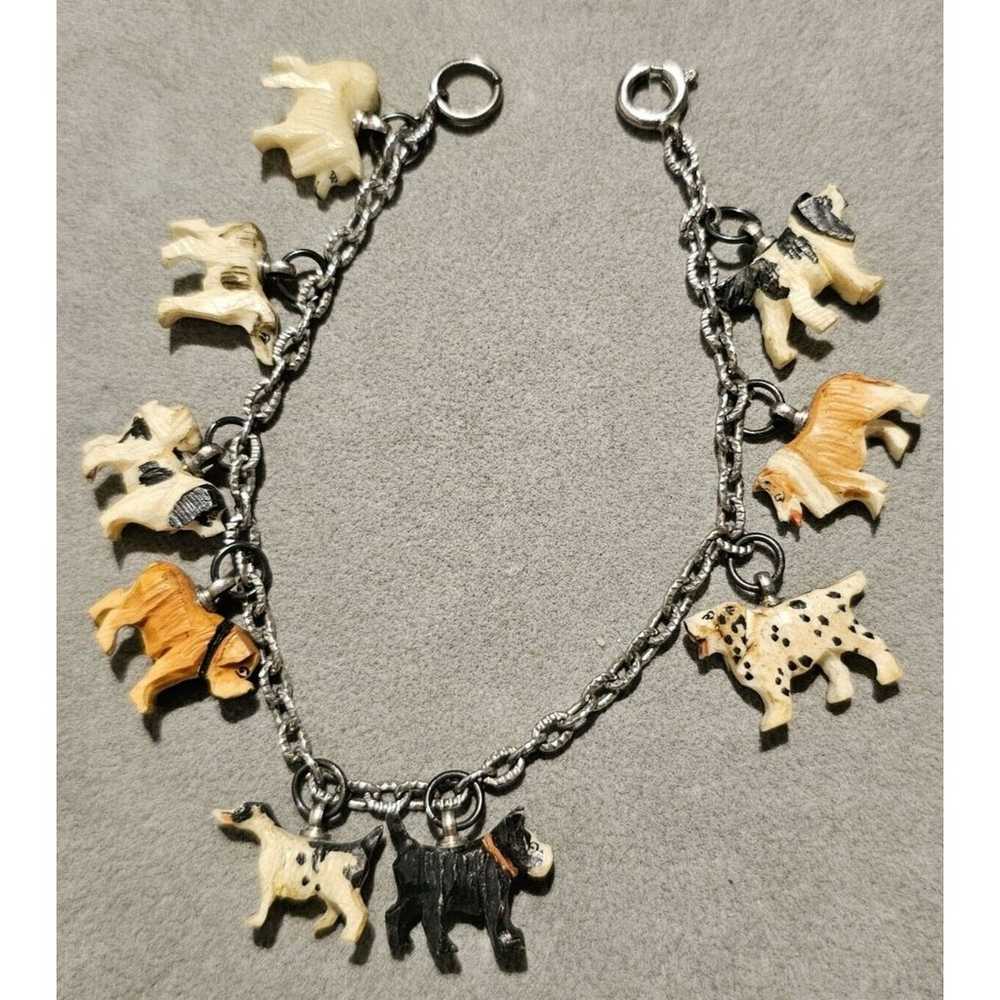 Vintage Carved Celluloid Dog Puppy Charm Bracelet… - image 6