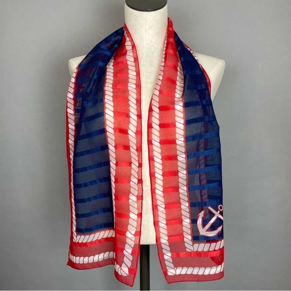 Vintage Nautical Scarf Anchor Red White Blue Rect… - image 2