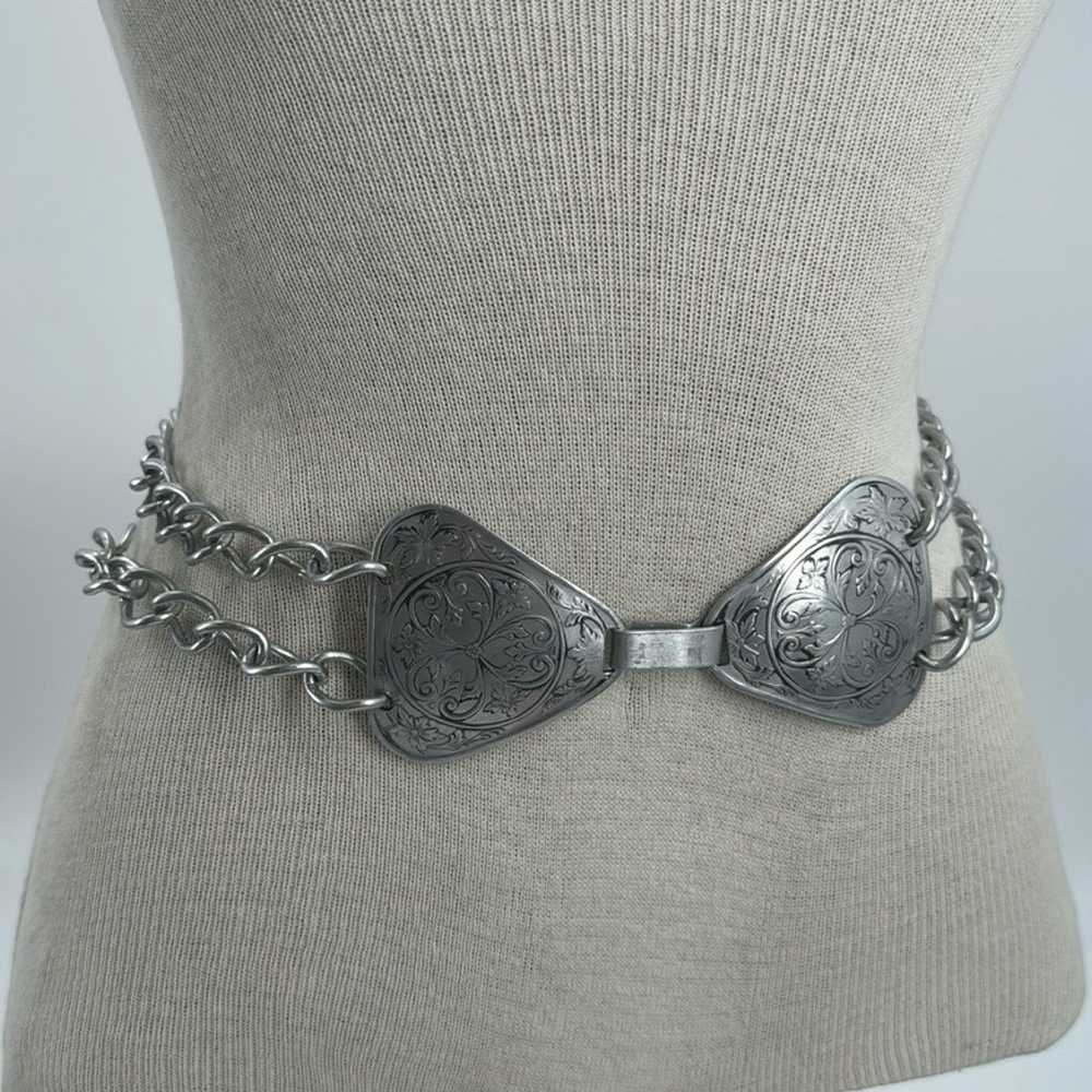 Vintage silver tone Celtic chain belt - image 1