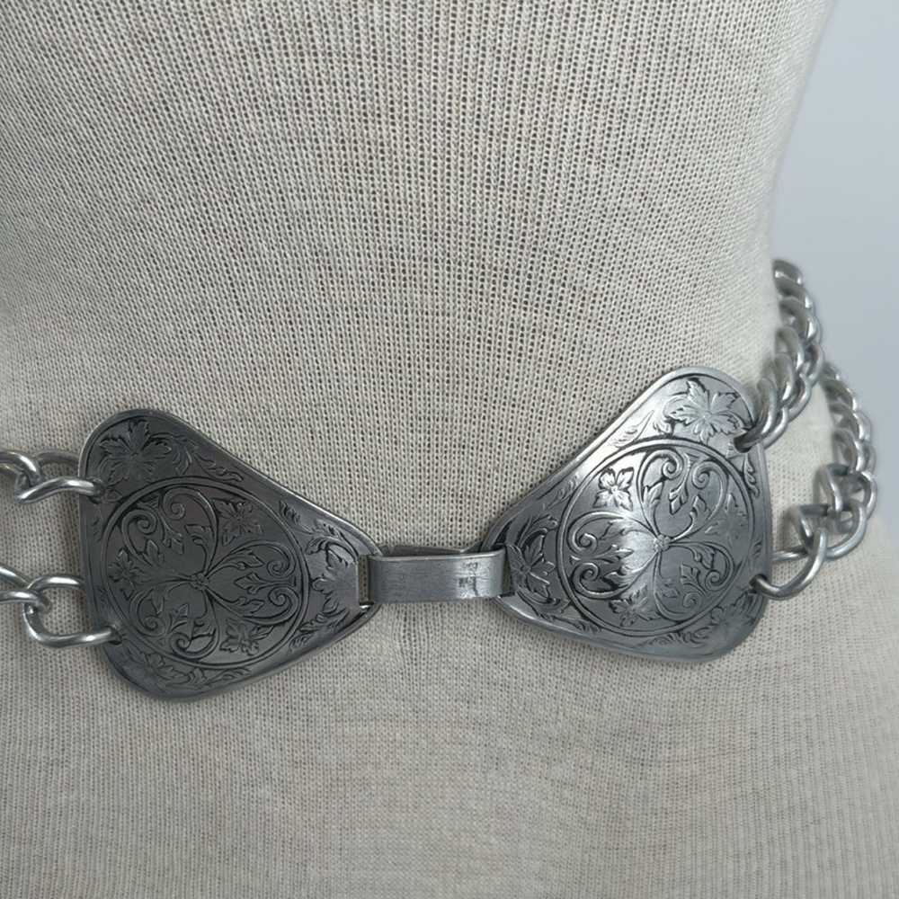 Vintage silver tone Celtic chain belt - image 2