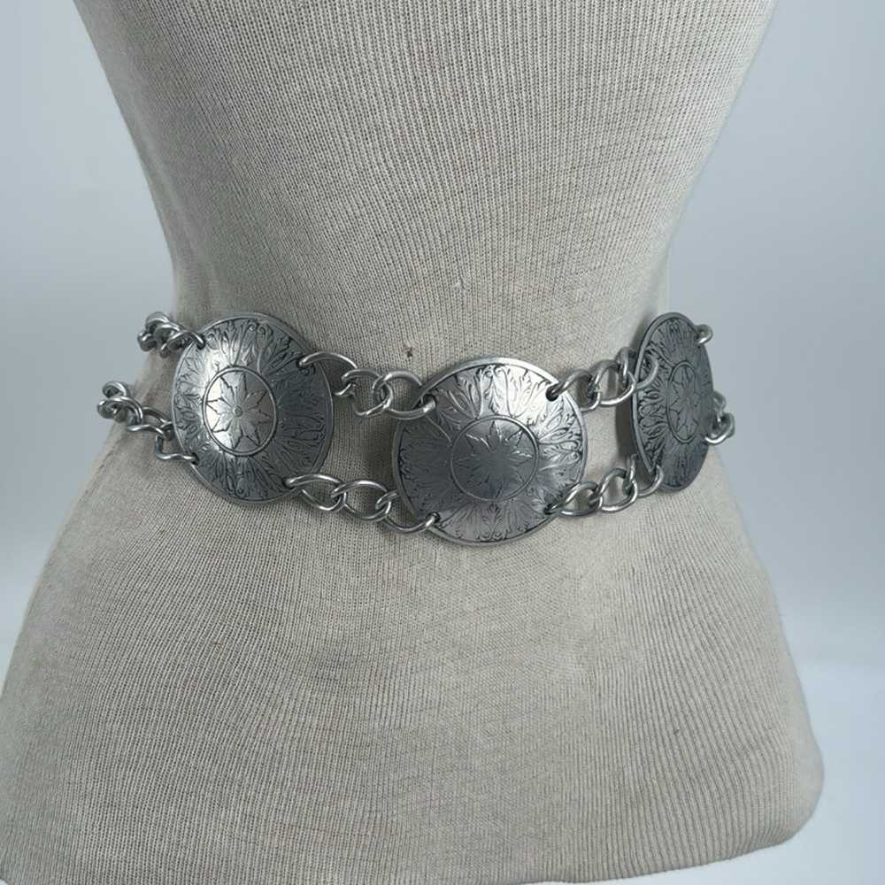 Vintage silver tone Celtic chain belt - image 3