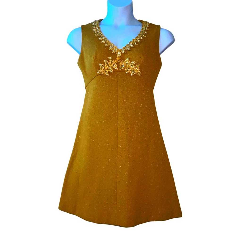 VINTAGE 70s Groovy Gold Dead Stock A-Line Cocktai… - image 1