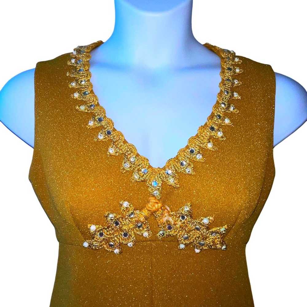 VINTAGE 70s Groovy Gold Dead Stock A-Line Cocktai… - image 2
