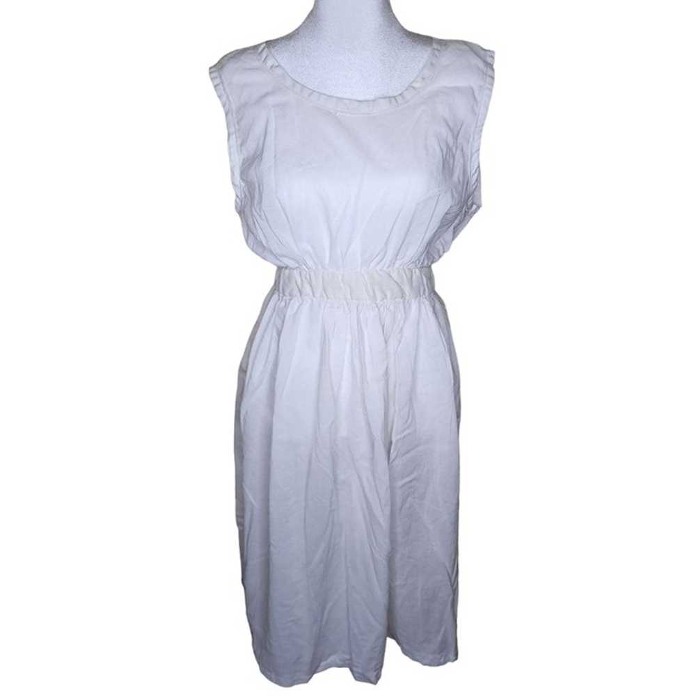 Vintage 60s Apron Dress Womens Size M White Waist… - image 1