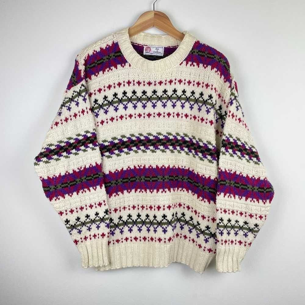 90s Isle Of Cotton Sweater - Vintage Knit Striped… - image 1