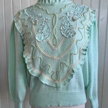 Vintage Jaclyn Smith Mint Green & Pearl Sweater