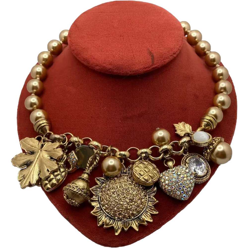 Gorgeous Gold Tone and Rhinestone Charm Necklace - image 1