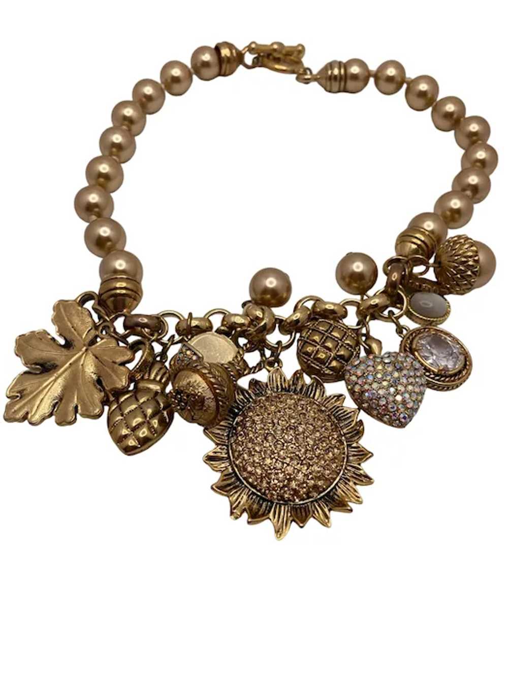 Gorgeous Gold Tone and Rhinestone Charm Necklace - image 2