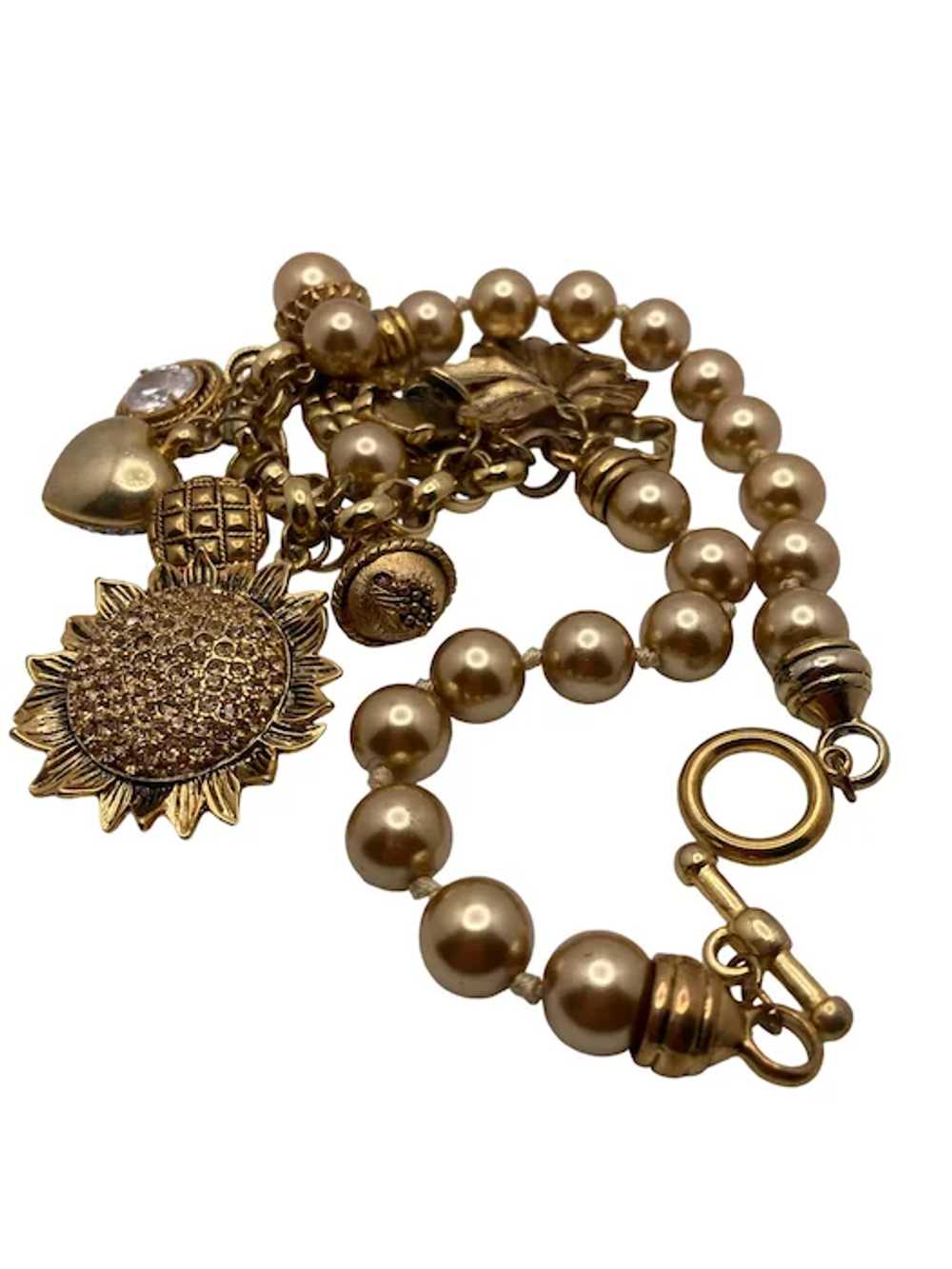 Gorgeous Gold Tone and Rhinestone Charm Necklace - image 4