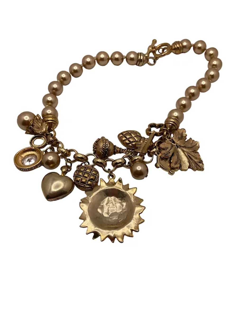Gorgeous Gold Tone and Rhinestone Charm Necklace - image 5