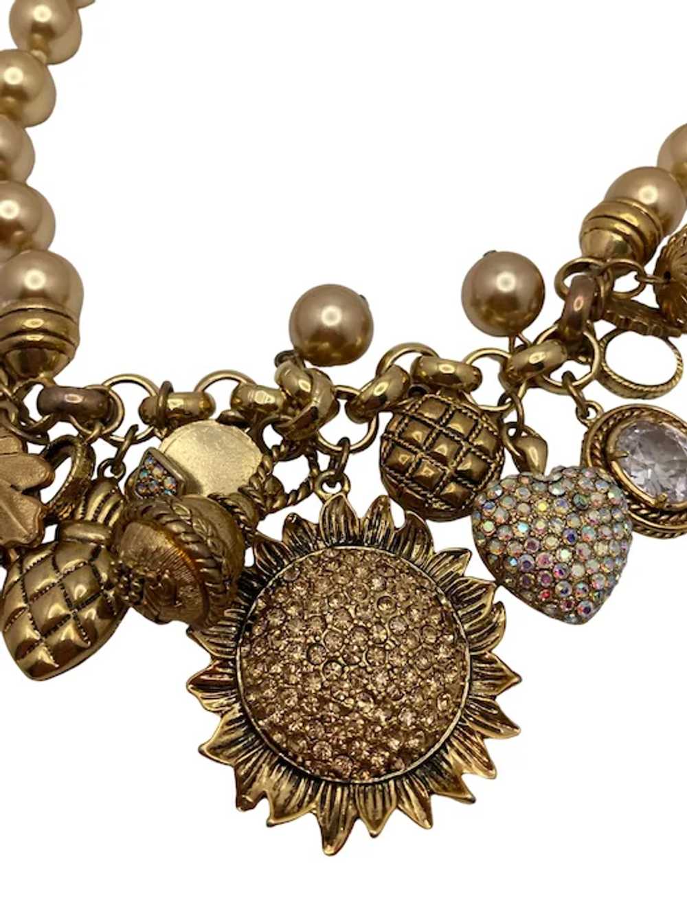 Gorgeous Gold Tone and Rhinestone Charm Necklace - image 6