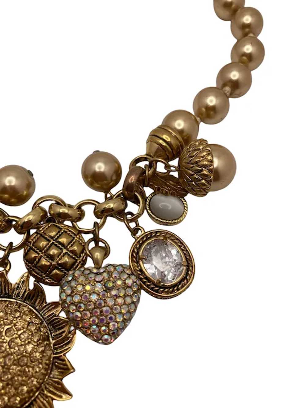 Gorgeous Gold Tone and Rhinestone Charm Necklace - image 7