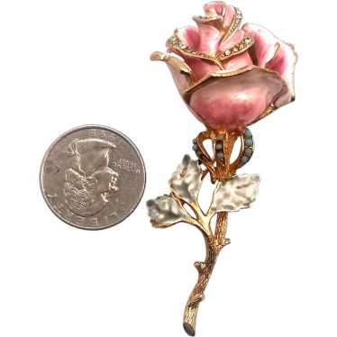 Vintage Enameled CORO Signed Figural Rose Flower … - image 1