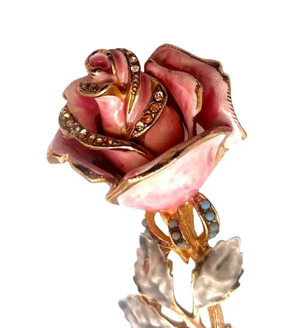 Vintage Enameled CORO Signed Figural Rose Flower … - image 2