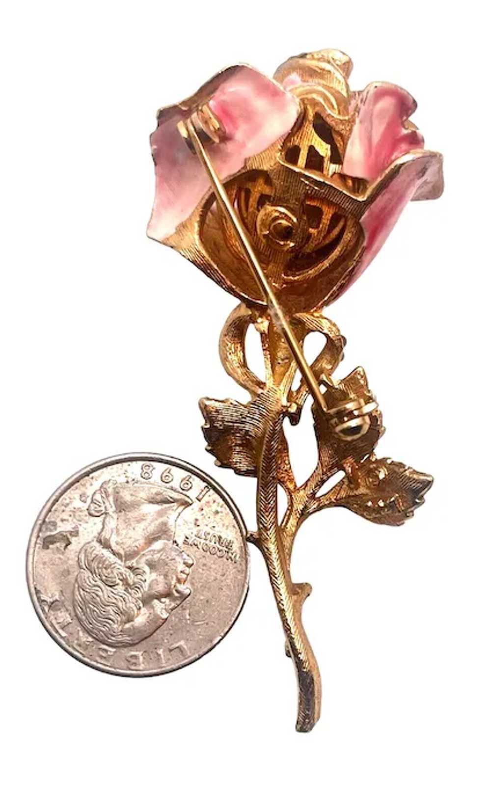Vintage Enameled CORO Signed Figural Rose Flower … - image 3