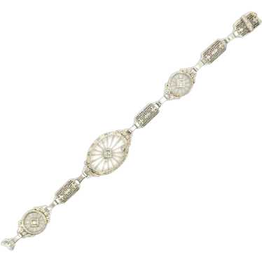 Art Deco Rock Crystal Diamond 14 Karat White Gold… - image 1