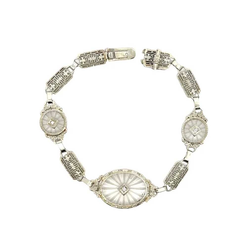 Art Deco Rock Crystal Diamond 14 Karat White Gold… - image 3