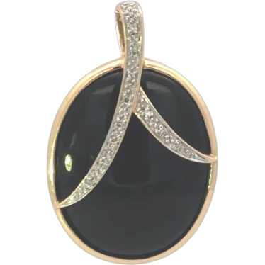 14K Oval Black Onyx Diamond Loop Statement Pendan… - image 1