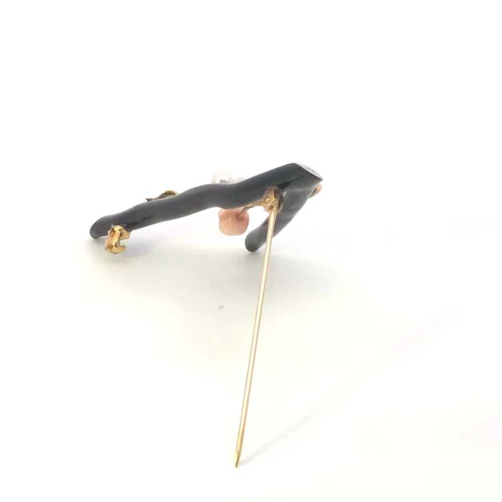 14K Black & Pink Coral Pearl Branch Rose Pin/Broo… - image 3