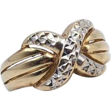 Heavy White & Yellow Gold 14k X Design Ring. Multi